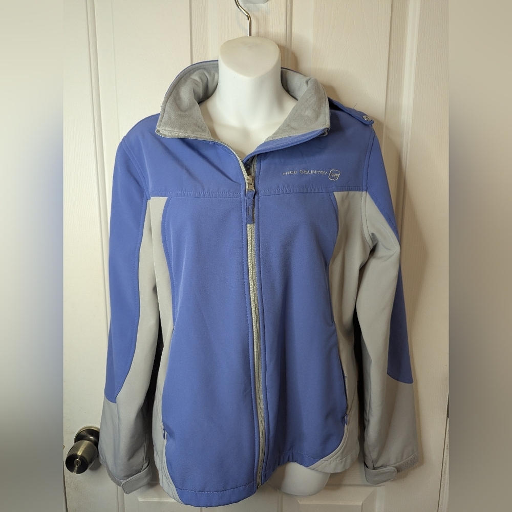 Free Country Women's Soft Shell Purple/Gray Removable Hood, Full Zip, Size M